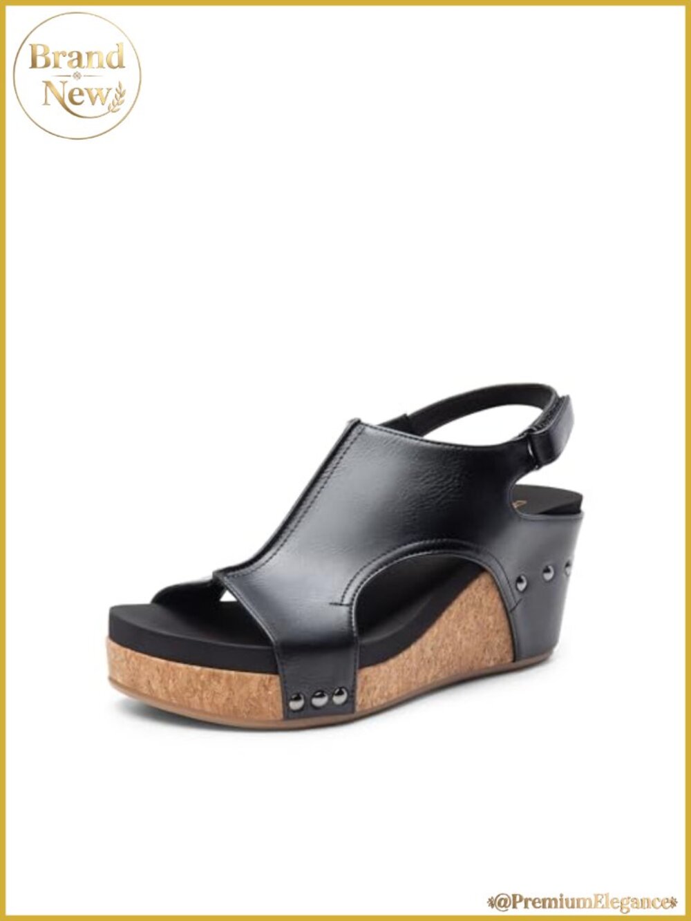 Cork Peep-Toe Platform Wedge Sandals with Soft Synthetic Leather Upper